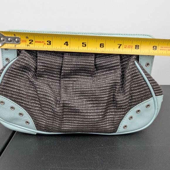 VTG Y2K Kate Landry Matching Handbag & Clutch Set Brown Woven Blue Leather Trim - Picture 13 of 14